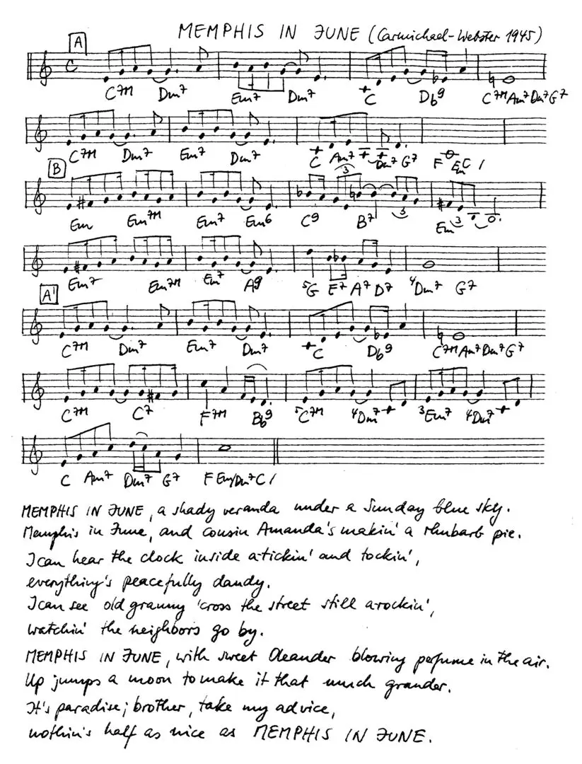 memphis in june free jazz leadsheet - Courtesy of the Jungle Jazz Band